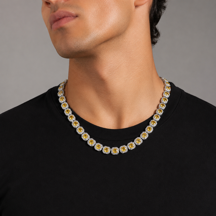 CLUSTERED YELLOW TENNIS CHAIN - 10MM WHITE GOLD