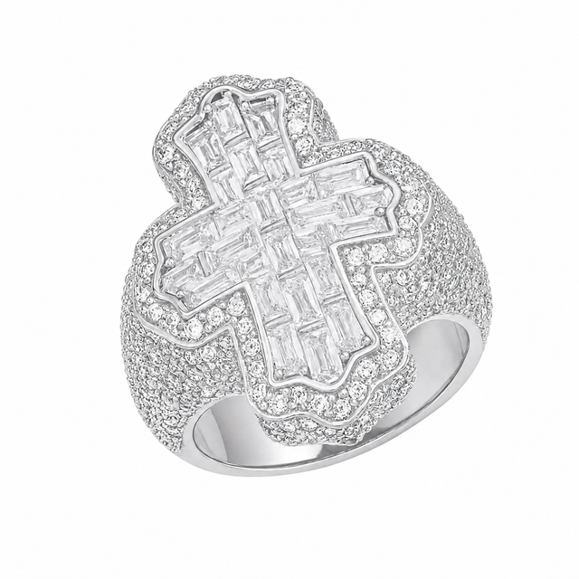 ICED BAGUETTE CROSS RING