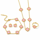 AI-generated product illustration of the Luminity London 4 Clover Bundle in Peach, showing necklace, bracelet, earrings and ring.
