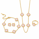 AI-generated product illustration of the Luminity London 4 Clover Bundle in Scrub powder, showing necklace, bracelet, earrings and ring.