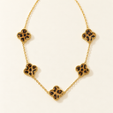 Gold tone five clover necklace with leopard print inlays, Leopard Print colour