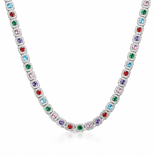 CLUSTERED RAINBOW TENNIS CHAIN - 10MM