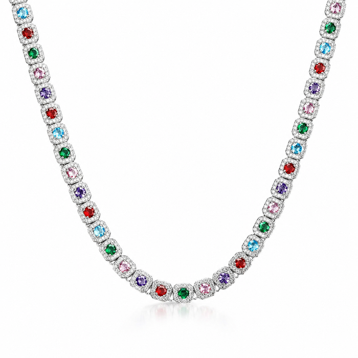 CLUSTERED RAINBOW TENNIS CHAIN - 10MM
