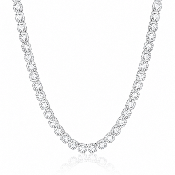 CLUSTERED TENNIS CHAIN - 10MM WHITE GOLD