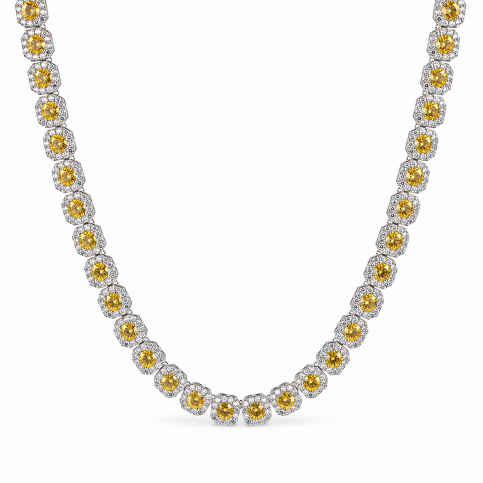 CLUSTERED YELLOW TENNIS CHAIN - 10MM WHITE GOLD