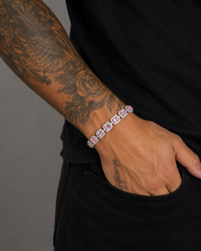 CLUSTERED PINK TENNIS BRACELET - 10MM WHITE GOLD