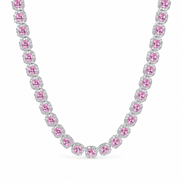 CLUSTERED PINK TENNIS CHAIN - 10MM WHITE GOLD