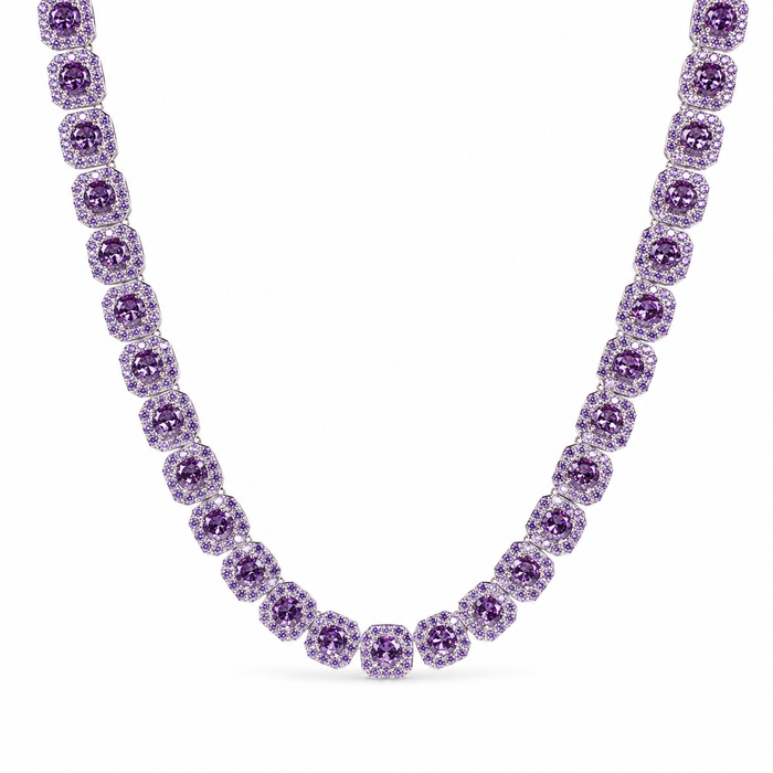 CLUSTERED PURPLE TENNIS CHAIN - 10MM WHITE GOLD