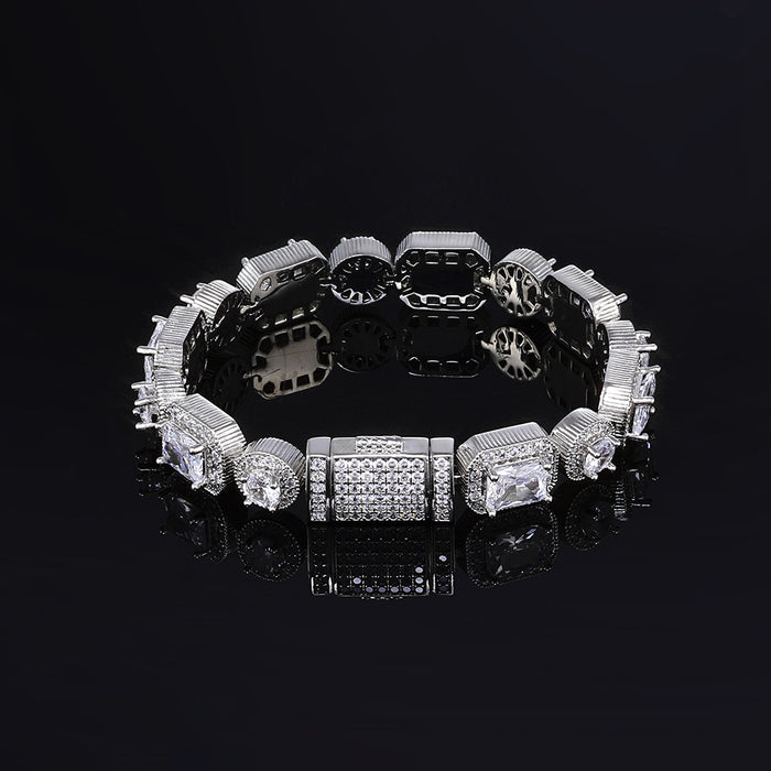 CLUSTERED CIRCLE TENNIS BRACELET - 10MM WHITE GOLD