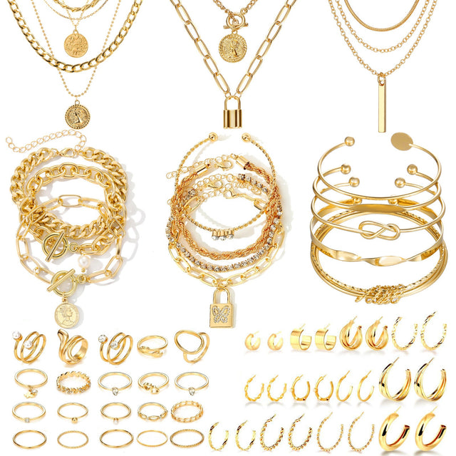 49 Piece Gold Jewellery Set – Necklaces, Rings, Bracelets & Earrings