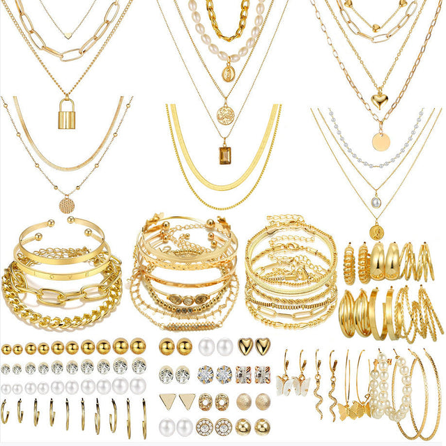 67 Piece Gold Jewellery Set – Necklaces, Rings, Bracelets & Earrings