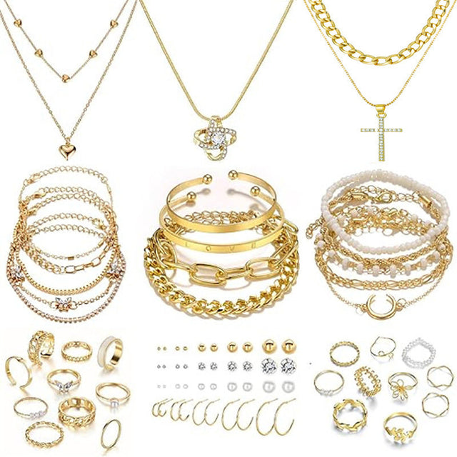 58 Piece Gold Jewellery Set – Necklaces, Rings, Bracelets & Earrings