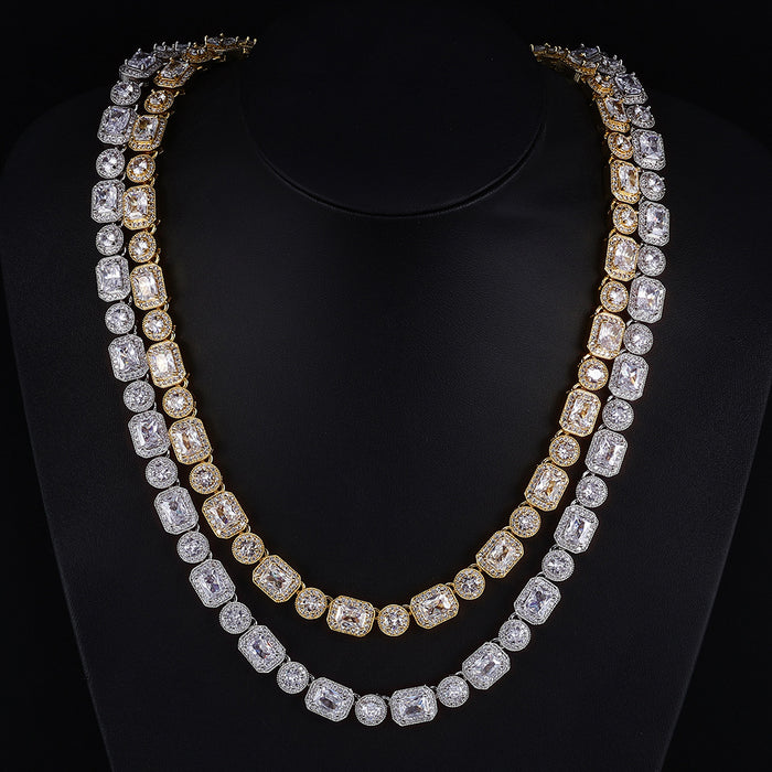CLUSTERED CIRCLE TENNIS CHAIN - 10MM WHITE GOLD