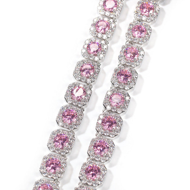 CLUSTERED PINK TENNIS BRACELET - 10MM WHITE GOLD