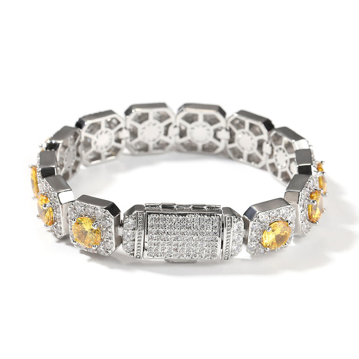 CLUSTERED YELLOW TENNIS BRACELET - 10MM WHITE GOLD