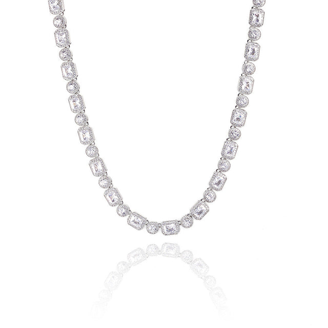 CLUSTERED CIRCLE TENNIS CHAIN - 10MM WHITE GOLD