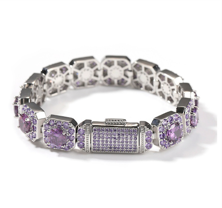 CLUSTERED PURPLE TENNIS BRACELET - 10MM WHITE GOLD