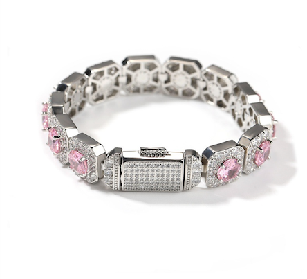 CLUSTERED PINK TENNIS BRACELET - 10MM WHITE GOLD