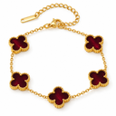 Clover Bracelet, Dark Red, four-petal design on white background