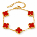 Clover Bracelet, Red, four-petal design on white background
