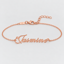 AI illustrative Rose Gold sample for CUSTOM ENGLISH BRACELET; sample name reads Jasmine