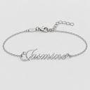 AI illustrative White Gold sample for CUSTOM ENGLISH BRACELET; sample name reads Jasmine