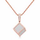 AI illustrative Rose Gold finish preview for the custom photo pendant; image inserts are neutral placeholders.