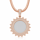 AI illustrative Rose Gold finish preview for the custom image iced pendant; insert shown as a neutral placeholder.