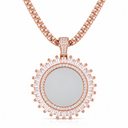 AI illustrative Rose Gold finish preview for the custom photo pendant; centre insert shown as a neutral placeholder.