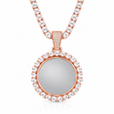 AI illustrative Rose Gold finish preview for the custom photo pendant; centre insert shown as a neutral placeholder.