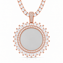 AI illustrative Rose Gold finish preview for the custom family photo pendant; centre shown as a neutral placeholder.