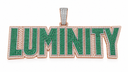 AI illustrative Rose Gold Back with White Gold Text reference for emerald LUMINITY pendant