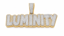 AI illustrative image of the LUMINITY pendant with a gold back and white gold text