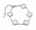 Mother of Pearl Clover Bracelet, White Mother of Pearl, White Gold, clean white background