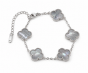 Mother of Pearl Clover Bracelet, Grey Mother of Pearl, White Gold, clean white background