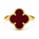 Clover Ring, Red colour, Gold finish
