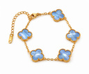 Mother of Pearl Clover Bracelet, Blue Mother of Pearl, Gold, clean white background