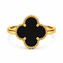 Clover Ring, Black colour, Gold finish
