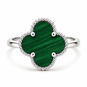 Clover Ring, Green colour, White Gold finish