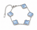 Mother of Pearl Clover Bracelet, Blue Mother of Pearl, White Gold, clean white background