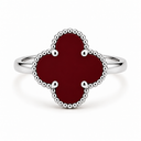 Clover Ring, Red colour, White Gold finish