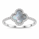 Clover Ring, Grey Mother of Pearl colour, White Gold finish