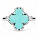 Clover Ring, Tiffany Blue colour, White Gold finish