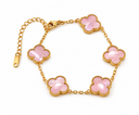 Mother of Pearl Clover Bracelet, Pink Mother of Pearl, Gold, clean white background