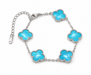 Mother of Pearl Clover Bracelet, Turquoise Mother of Pearl, White Gold, clean white background