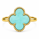 Clover Ring, Tiffany Blue colour, Gold finish