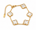 Mother of Pearl Clover Bracelet, White Mother of Pearl, Gold, clean white background