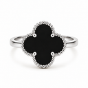 Clover Ring, Black colour, White Gold finish