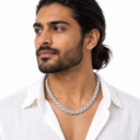 Male model wearing the 9 mm White Gold Iced Rope Chain – Luminity London