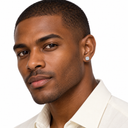 Male model wearing silver-tone round solitaire stud earrings – Luminity London